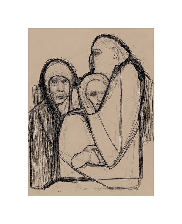 "148. Три покоління, 2022 / Three generations, 2022 папір, вугілля / paper, charcoal 100 x 75,5 см."
